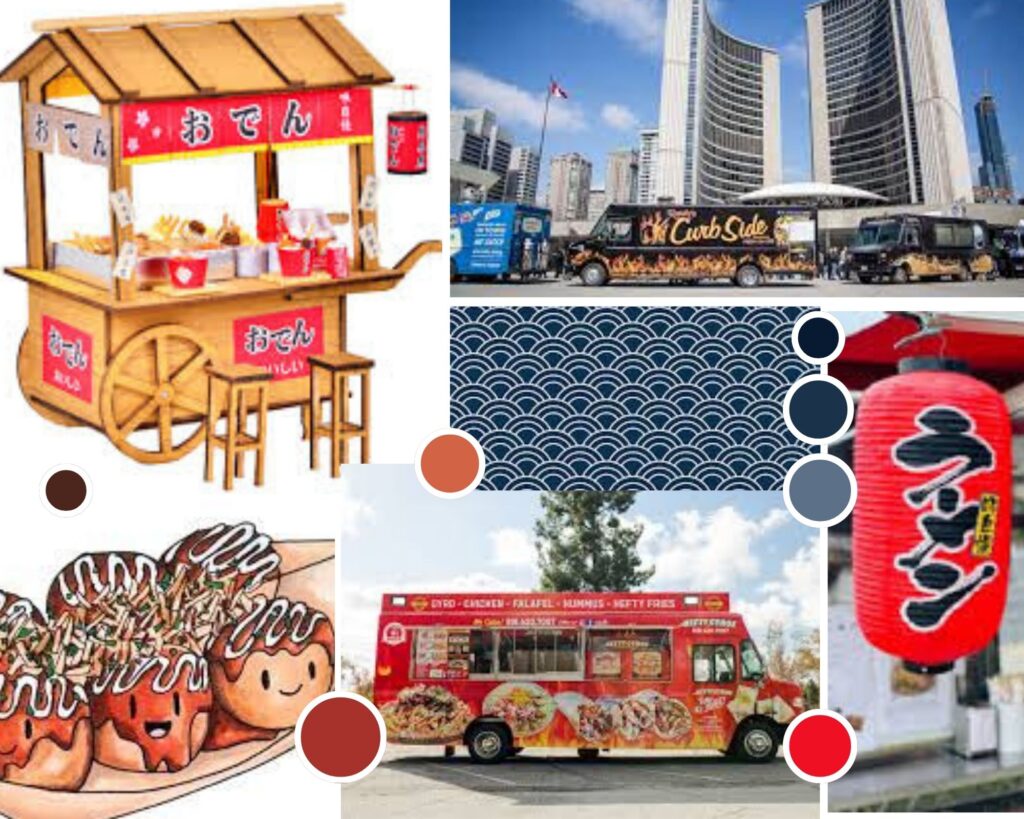 A mood board for the food truck project, presented in a collage style featuring various pictures.