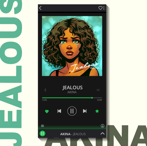Jealous music is playing on Spotify playlist. A girl is crying on the album cover